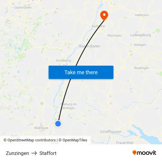 Zunzingen to Staffort map
