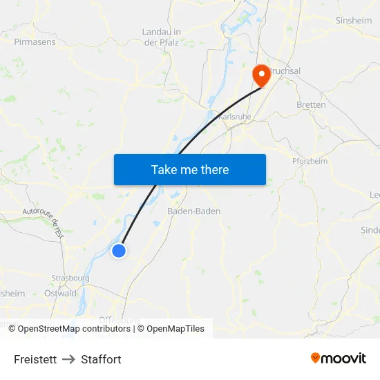 Freistett to Staffort map