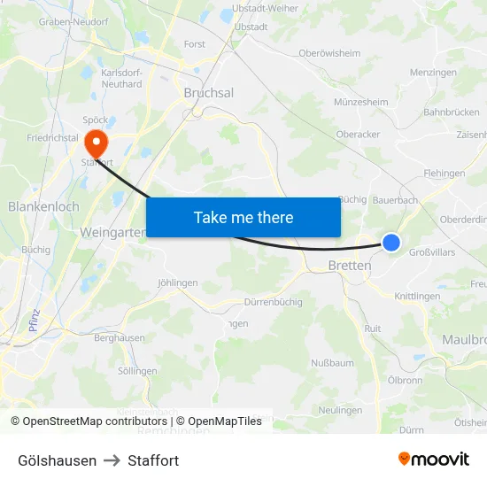 Gölshausen to Staffort map