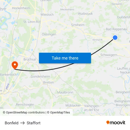 Bonfeld to Staffort map