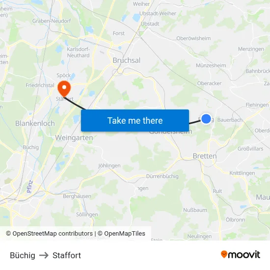 Büchig to Staffort map