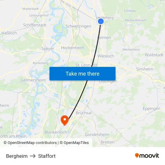 Bergheim to Staffort map