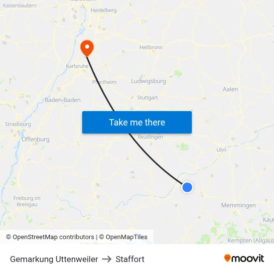 Gemarkung Uttenweiler to Staffort map
