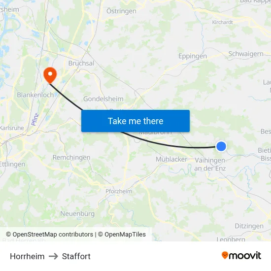 Horrheim to Staffort map