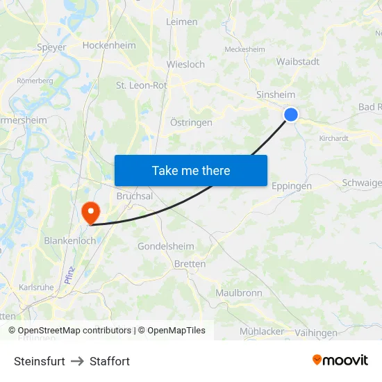Steinsfurt to Staffort map
