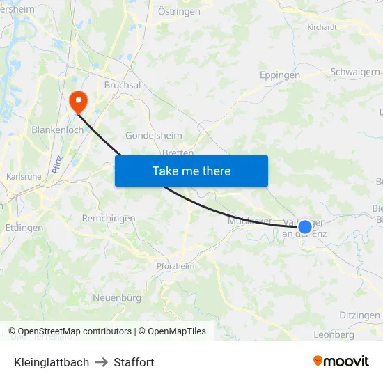 Kleinglattbach to Staffort map