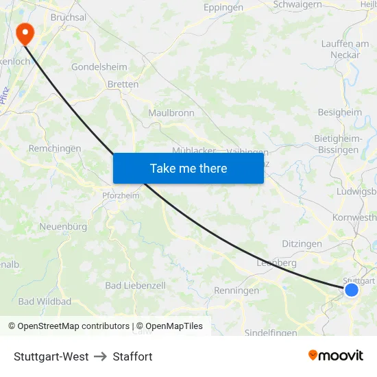 Stuttgart-West to Staffort map