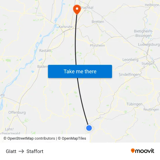 Glatt to Staffort map