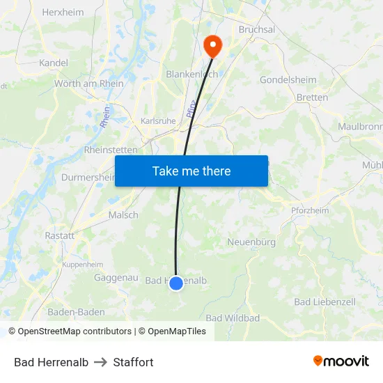 Bad Herrenalb to Staffort map