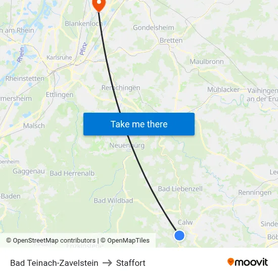 Bad Teinach-Zavelstein to Staffort map