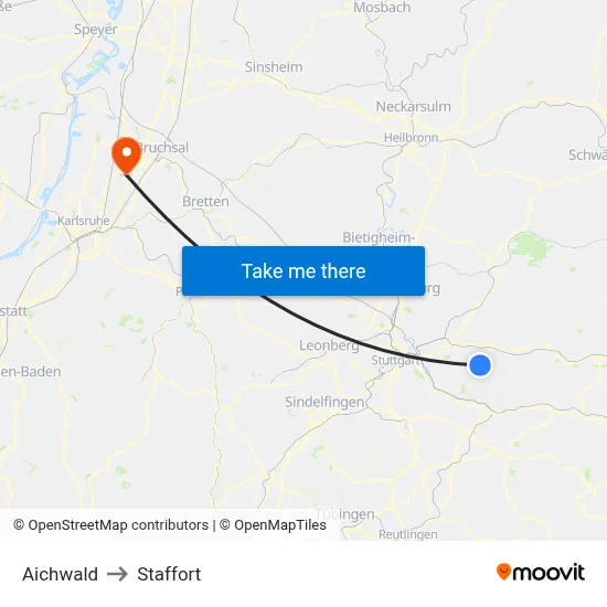 Aichwald to Staffort map