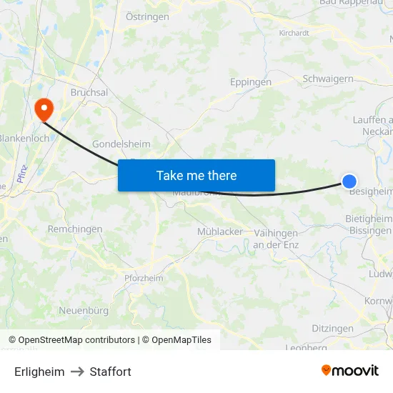 Erligheim to Staffort map