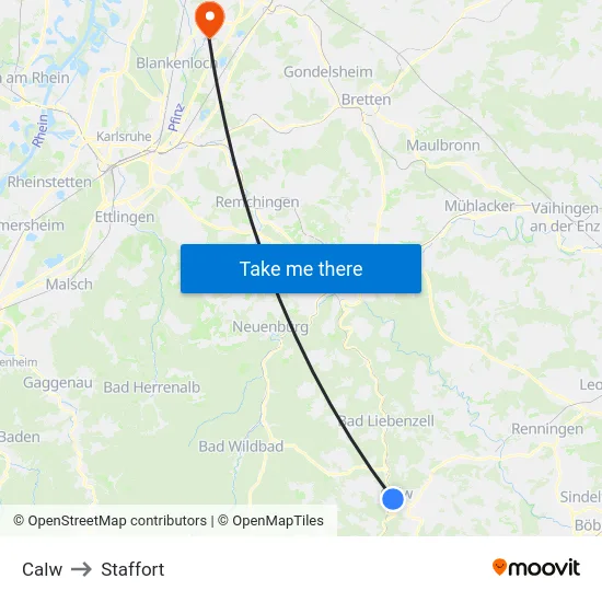 Calw to Staffort map