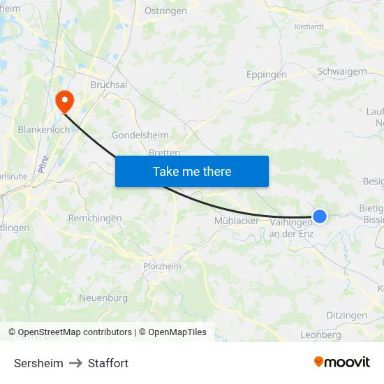 Sersheim to Staffort map