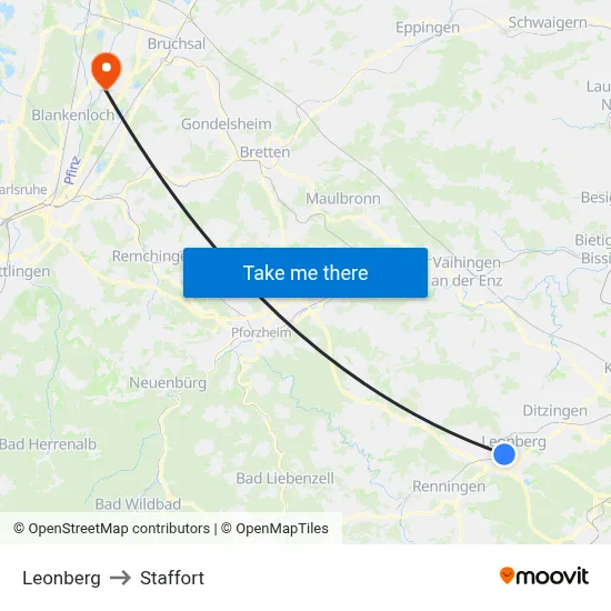 Leonberg to Staffort map