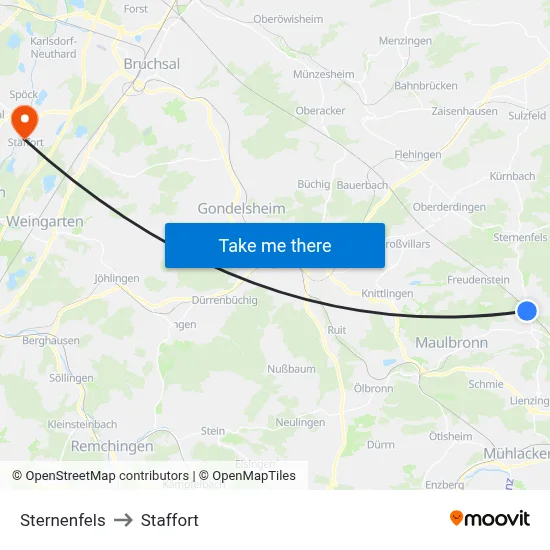 Sternenfels to Staffort map
