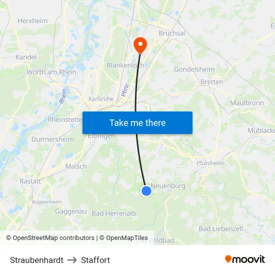 Straubenhardt to Staffort map