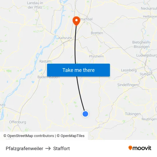Pfalzgrafenweiler to Staffort map