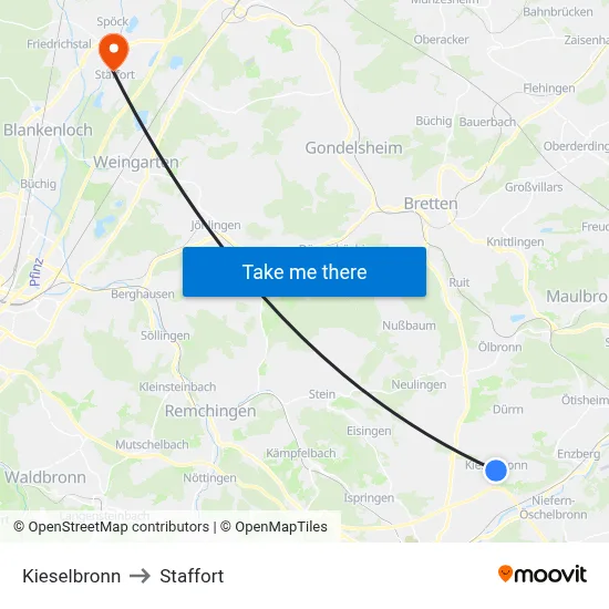 Kieselbronn to Staffort map