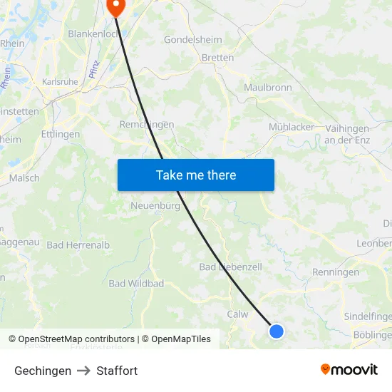 Gechingen to Staffort map