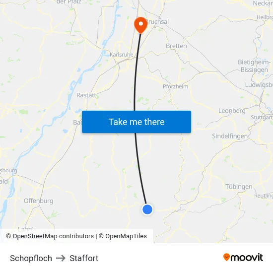 Schopfloch to Staffort map