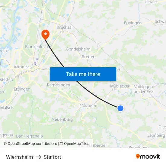 Wiernsheim to Staffort map
