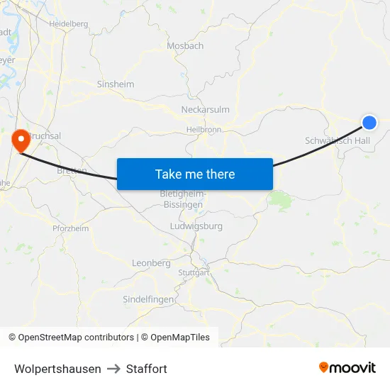 Wolpertshausen to Staffort map