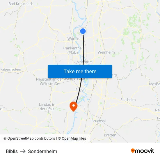Biblis to Sondernheim map