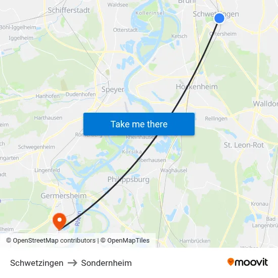 Schwetzingen to Sondernheim map