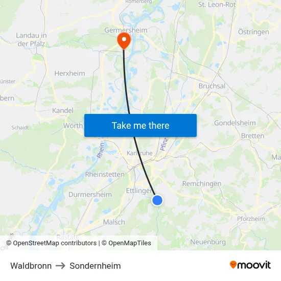 Waldbronn to Sondernheim map