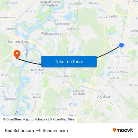 Bad Schönborn to Sondernheim map