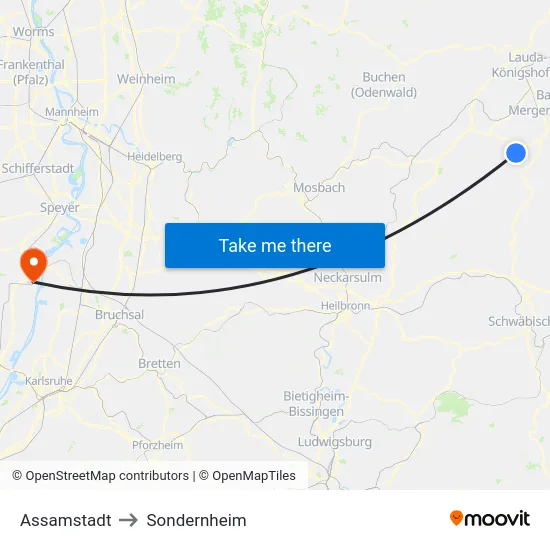Assamstadt to Sondernheim map