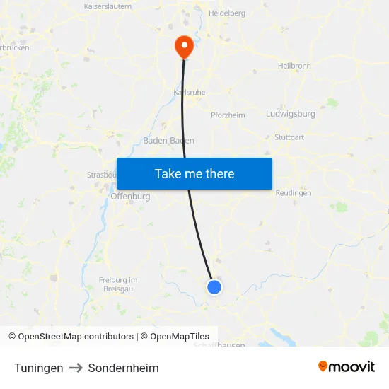 Tuningen to Sondernheim map