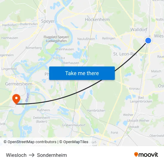 Wiesloch to Sondernheim map