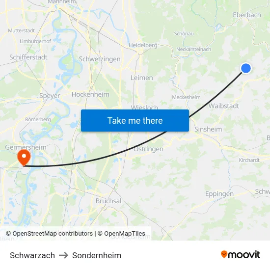 Schwarzach to Sondernheim map