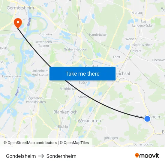 Gondelsheim to Sondernheim map