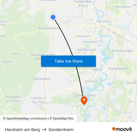 Herxheim am Berg to Sondernheim map