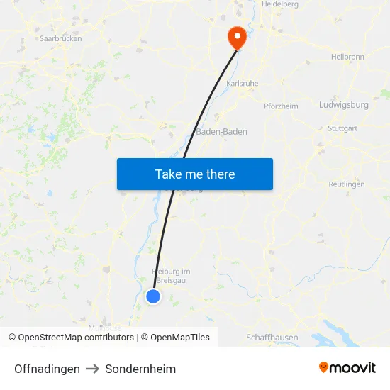 Offnadingen to Sondernheim map