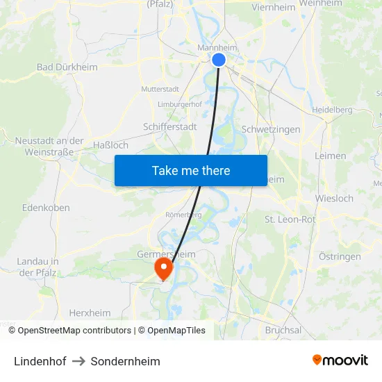 Lindenhof to Sondernheim map