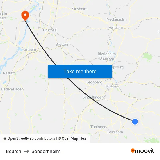 Beuren to Sondernheim map
