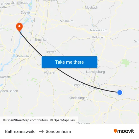 Baltmannsweiler to Sondernheim map