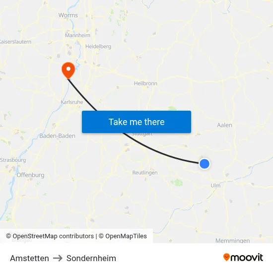 Amstetten to Sondernheim map