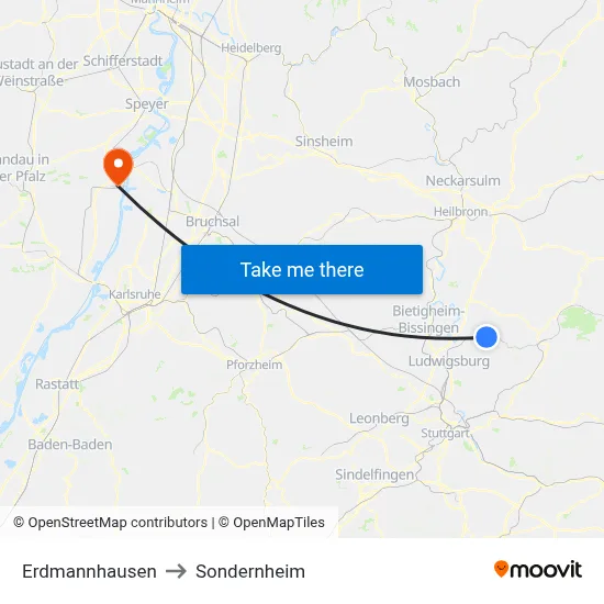 Erdmannhausen to Sondernheim map