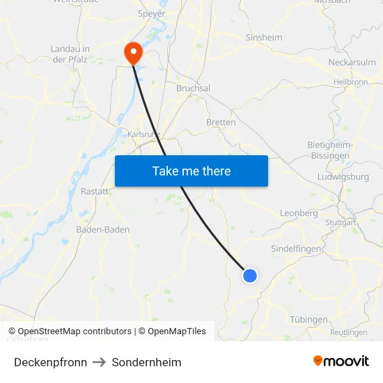Deckenpfronn to Sondernheim map