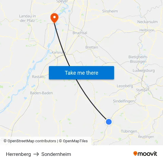 Herrenberg to Sondernheim map