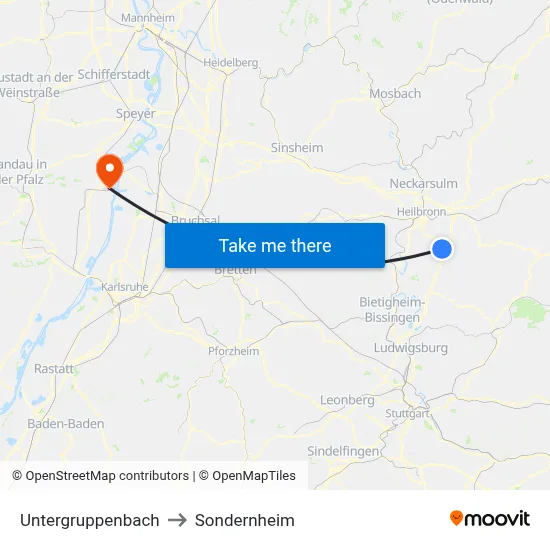 Untergruppenbach to Sondernheim map