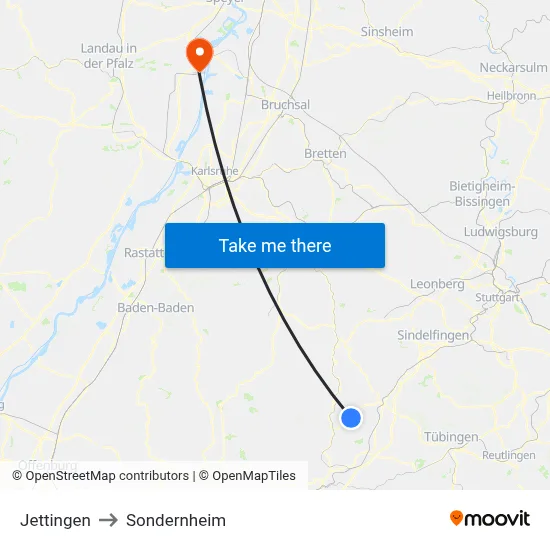 Jettingen to Sondernheim map