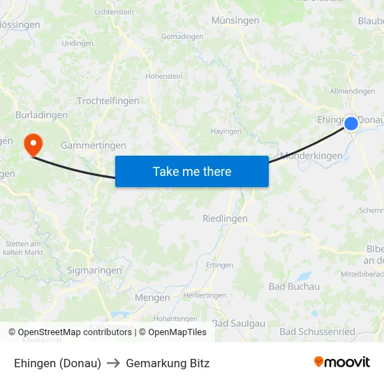 Ehingen (Donau) to Gemarkung Bitz map