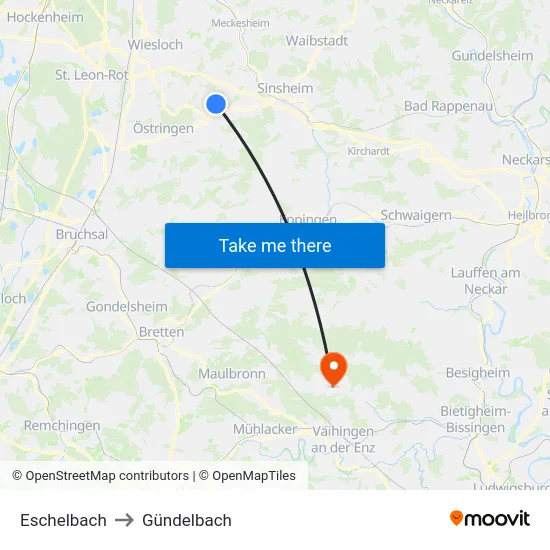 Eschelbach to Gündelbach map