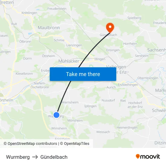 Wurmberg to Gündelbach map
